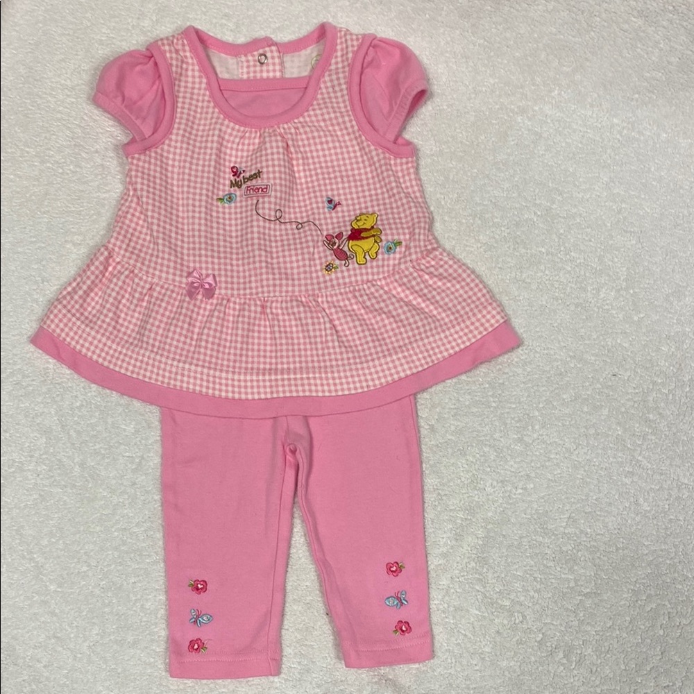 Disney Winnie the Pooh gingham embroidered Pink Baby set 3/6m